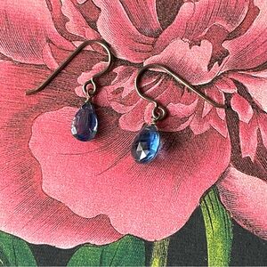 Pretty blue faceted stone briolette teardrop earrings fairycore whimsigoth